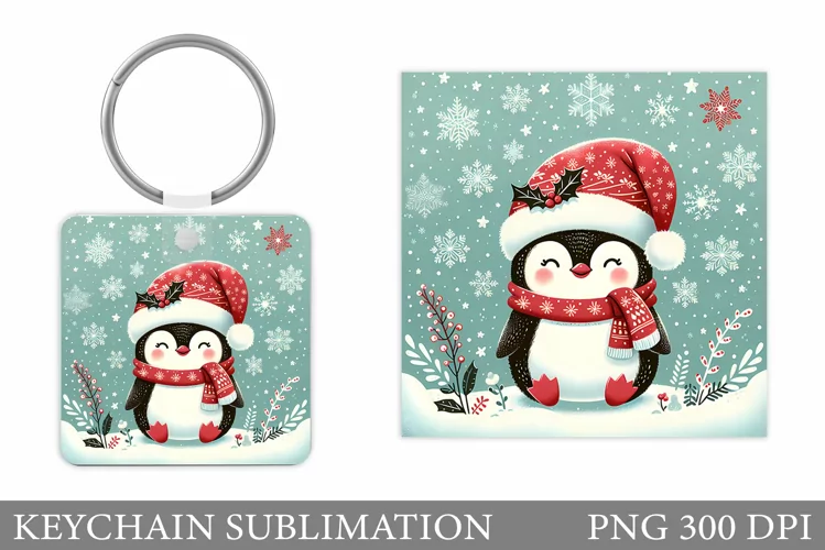 Christmas Penguin Keychain. Christmas Keychain Design