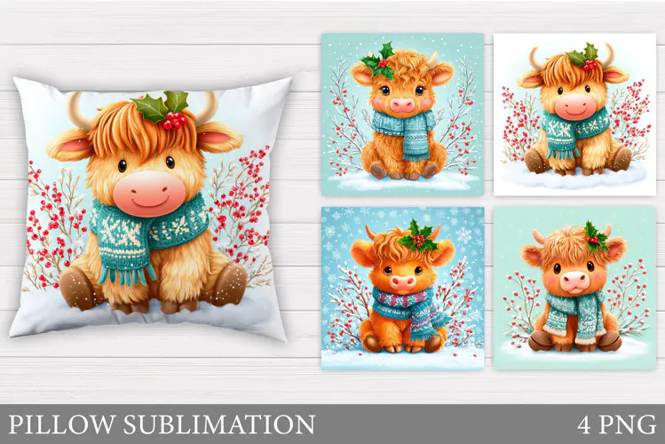 Christmas Cow Pillow Design. Christmas Pillow Sublimation
