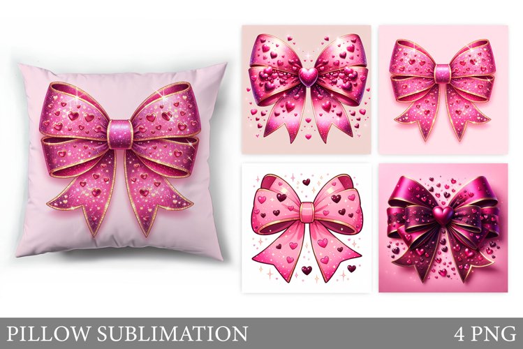 Bow Valentines Pillow. Hearts Pillow Sublimation