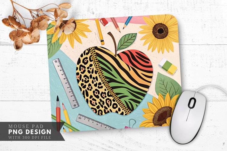 Vibrant Apple Animal Prints and Flowers Mouse Pad PNG