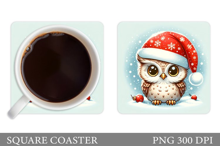 Christmas Owl Coaster Sublimation. Christmas Coaster Design