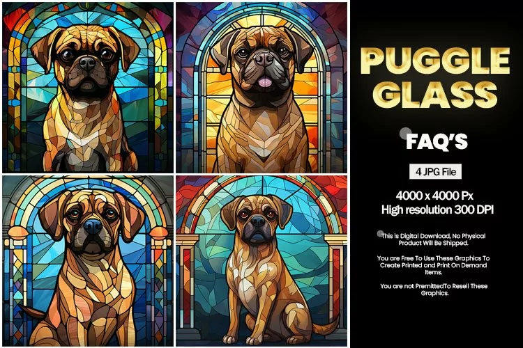 Puggle Stained Glass Square Coaster - 04 Variations