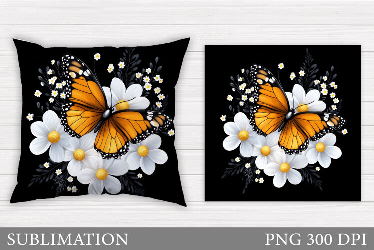Butterfly Flowers Sublimation. Butterfly Pillow Sublimation example image 1
