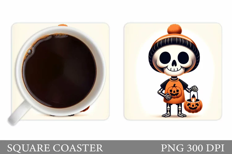 Skeleton Coaster Sublimation. Halloween Coaster Design