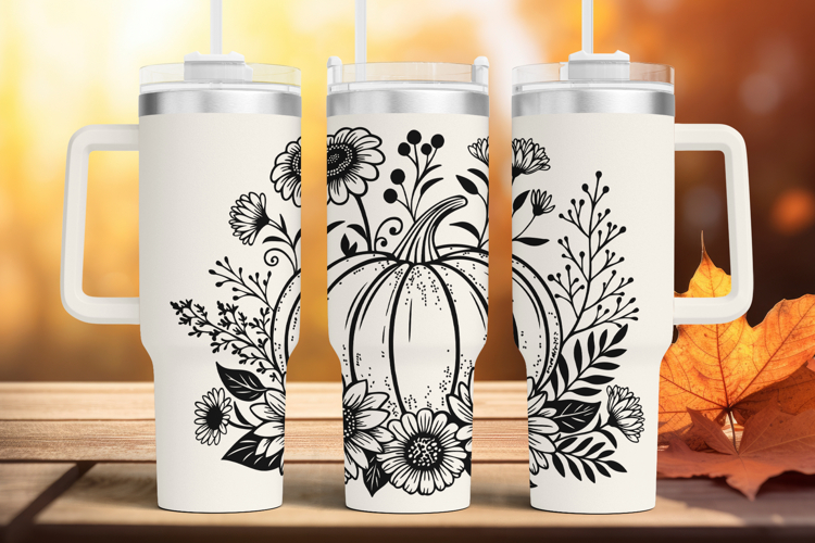 Tumbler laser svg| 40oz Tumbler Fall Floral Pumpkin