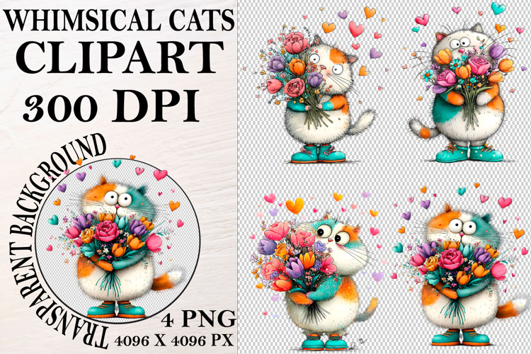 Whimsical Cats Clipart Watercolor png