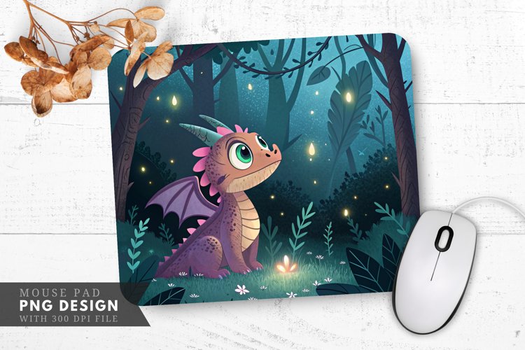 Whimsical Nighttime Dragon Mouse Pad PNG Design