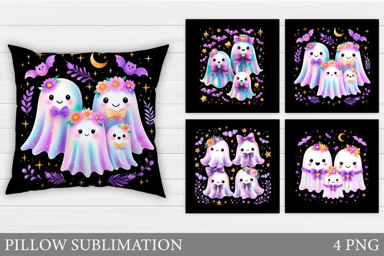 Cute Ghost Pillow Design. Halloween Pillow Sublimation example image 1