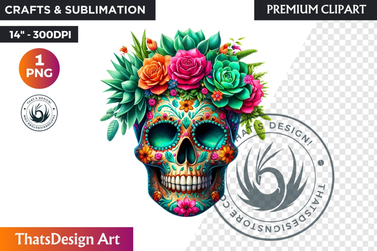 Floral Sugar Skull Day of the Dead Clipart, dia de muertos