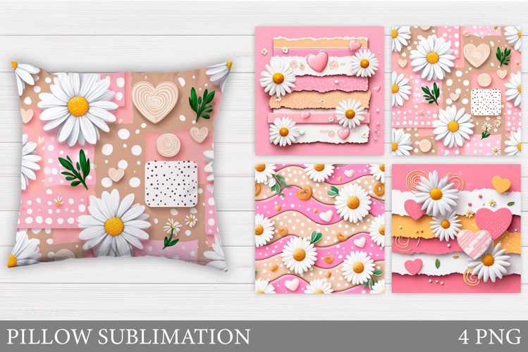 Daisy Flowers Pillow Sublimation. Flowers Pillow Design