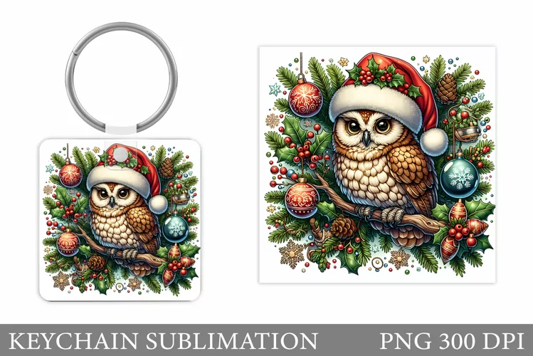 Cute Owl Keychain Design. Christmas Keychain Sublimation
