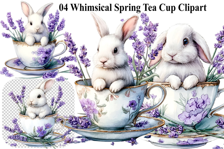Whimsical Spring Tea Cup Clipart