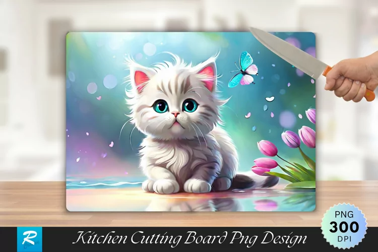 Cute Cat Cutting Board Sublimation Design