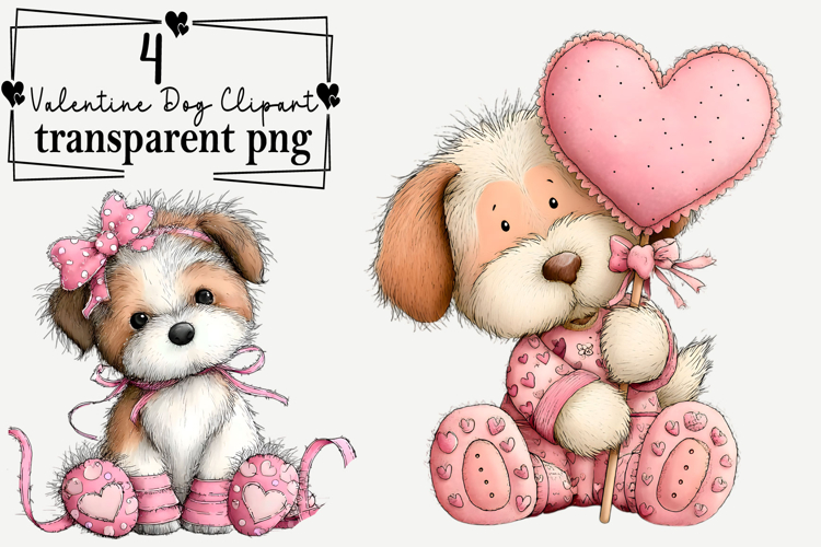 Valentine's Day Dog Clipart Watercolor PNG example image 1