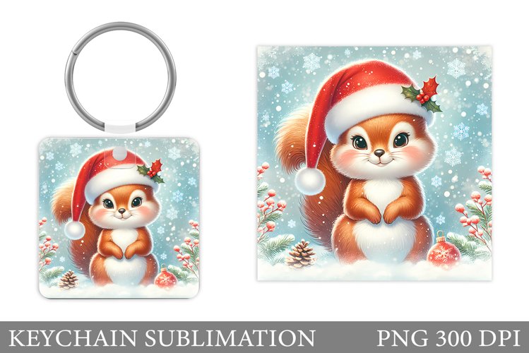 Christmas Squirrel Keychain. Christmas Keychain Design example image 1