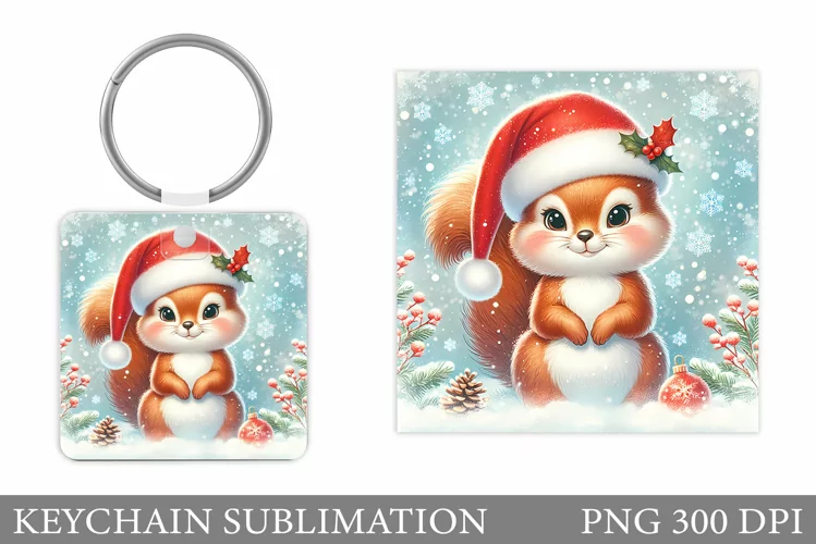 Christmas Squirrel Keychain. Christmas Keychain Design