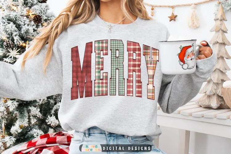 Merry PNG | Preppy Christmas Patchwork Sublimation