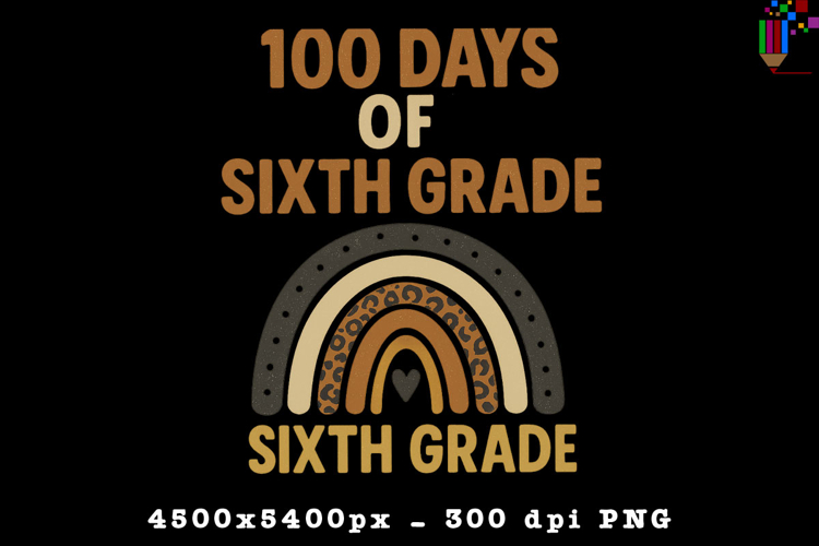 100 Days of Sixth Grade Boho Rainbow PNG
