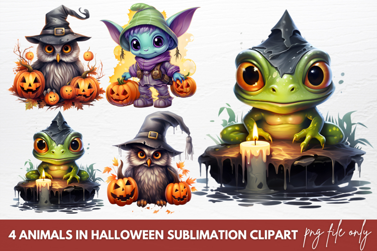 Animals In Halloween Sublimation Clipart