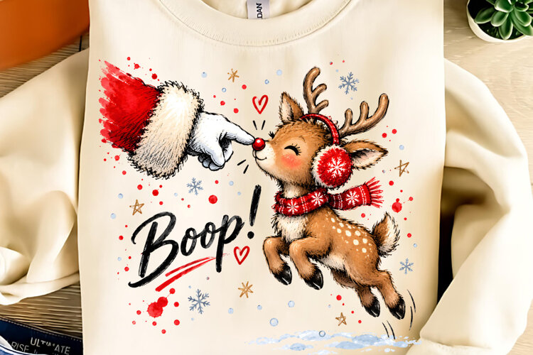 Boop Cute Reindeer Santa Hand PNG, Trending Christmas PNG example image 1
