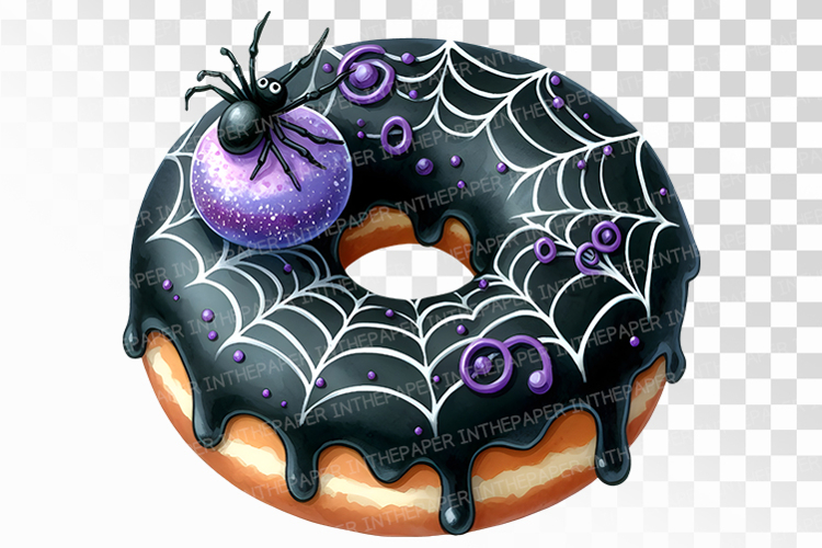 Gothic Spiderweb Donut Halloween Treat PNG