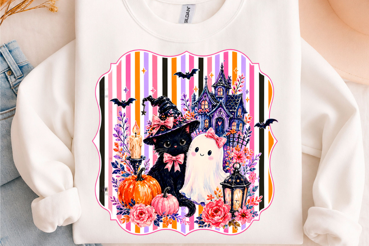 Cute Witch Cat   Ghost Halloween PNG