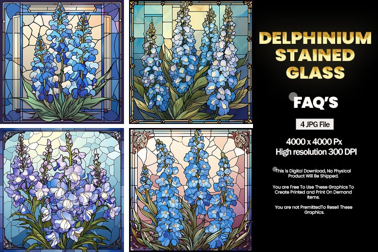 Stained Glass Delphinium Square Coaster - 04 Variations example image 1