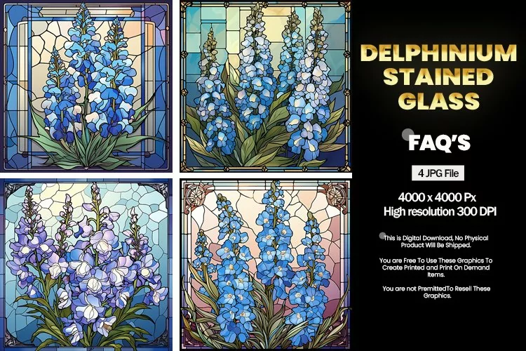 Stained Glass Delphinium Square Coaster - 04 Variations