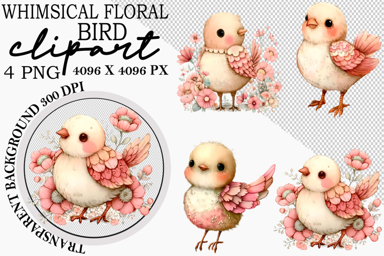 Whimsical Floral Bird Clipart
