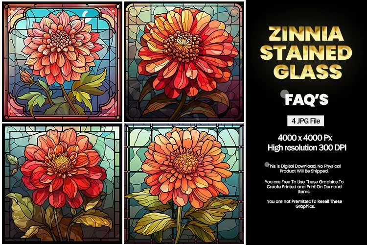 Stained Glass Zinnia Square Coaster - 04 Variations
