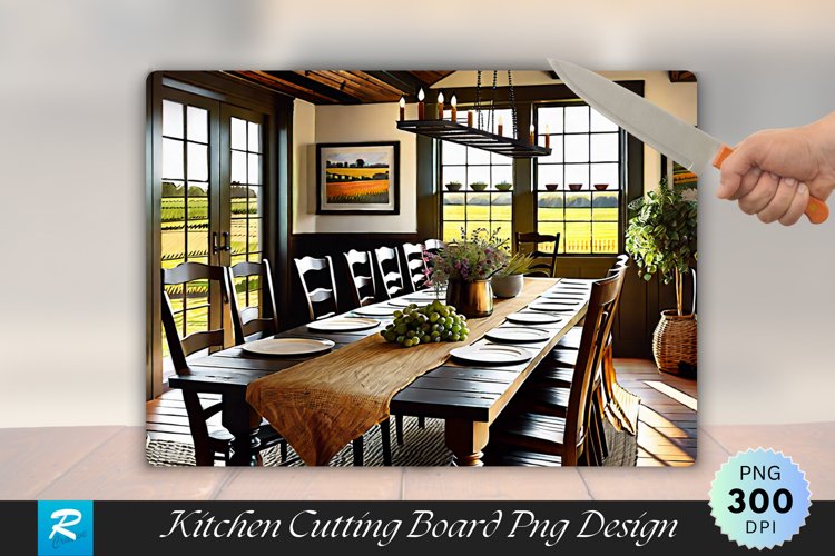 Farmhouse Dining Room with Rustic Charm Cutting Board PNG example image 1