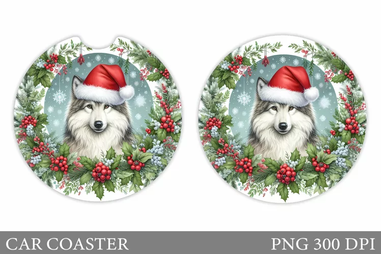 Wolf Car Coaster Sublimation. Christmas Car Coaster Design