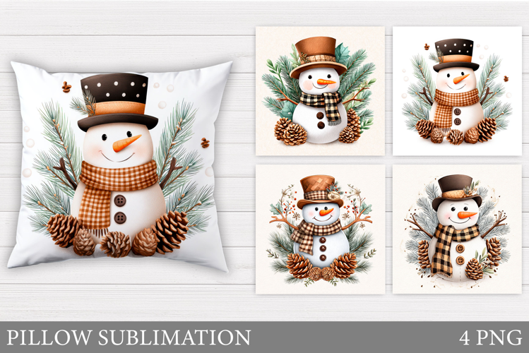 Cute Snowman Pillow Sublimation. Christmas Pillow Design