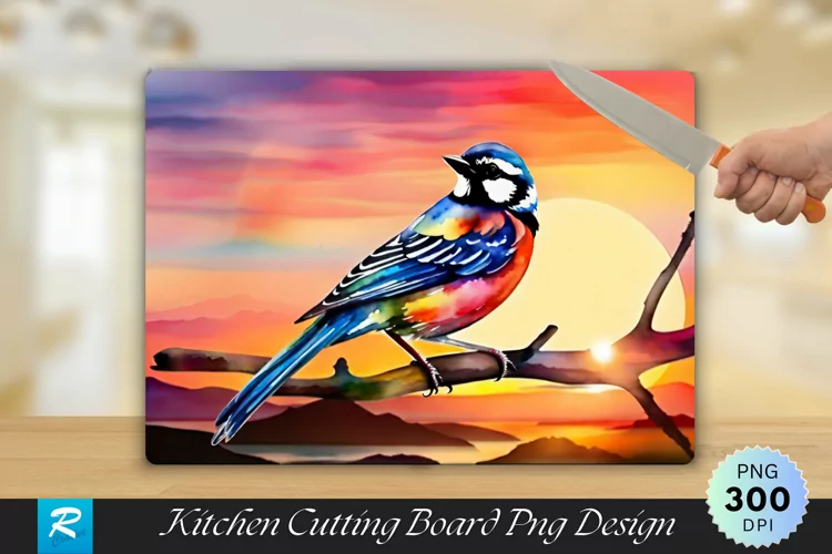 Bird With Sunset Cutting Board Sublimation Design