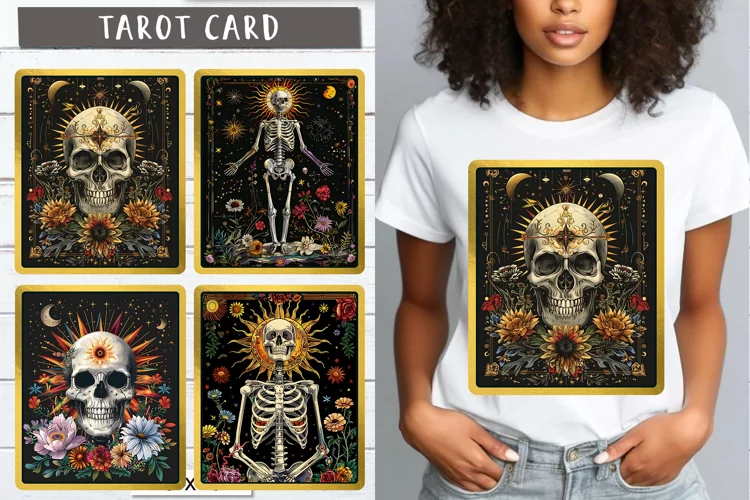 Gothic clipart | Skeleton Skull Tarot card illustration
