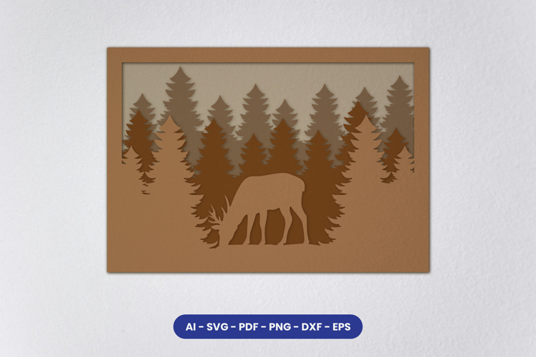 Layered Deer Forest Laser Cut SVG | Wildlife Mountain SVG