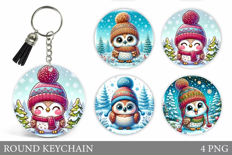 Christmas Owl Keychain. Christmas Keychain Sublimation
