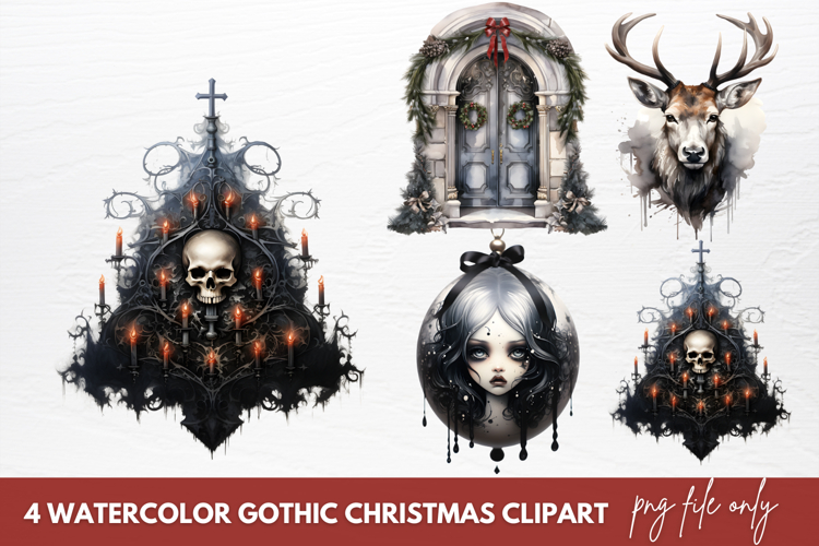 Watercolor Gothic Christmas Clipart Sublimation