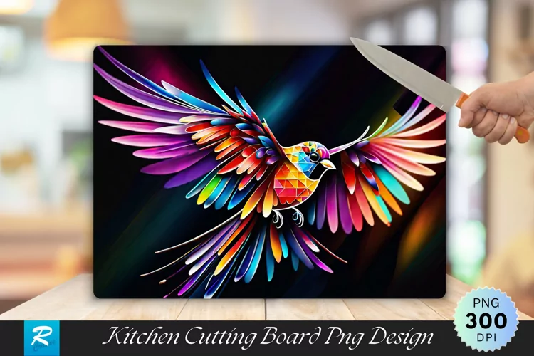 Brightly Colored Glass Bird Cutting Board Sublimation Design