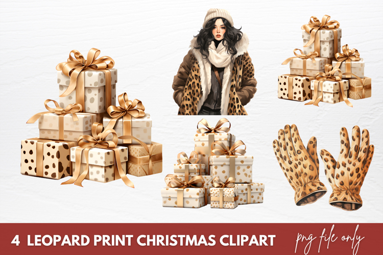 Leopard Print Christmas Clipart Sublimation