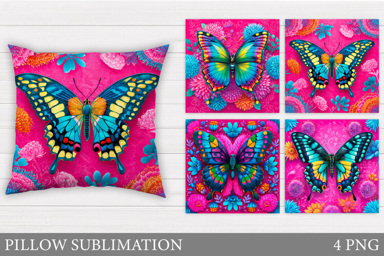 Butterfly Flowers Sublimation. Butterfly Pillow Design example image 1