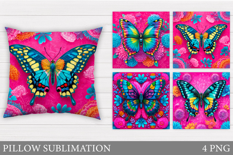 Butterfly Flowers Sublimation. Butterfly Pillow Design