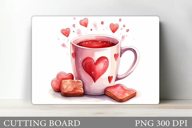 Valentines Drink Cutting Board. Hearts Cutting Board Design