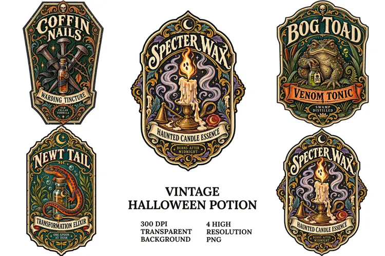 Vintage Halloween Potion PNG Gothic Apothecary Sublimation