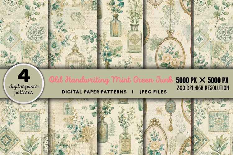 Old Handwriting Mint Green Junk Journal JPG