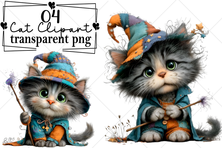 Whimsical Cat Clipart Watercolor PNG example image 1