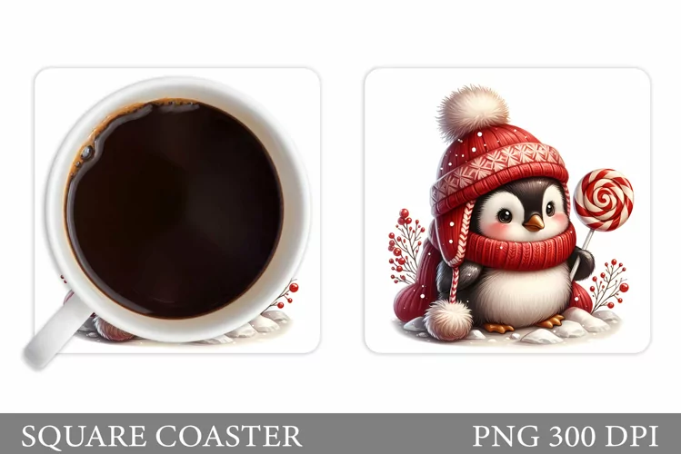 Cute Penguin Coaster Design. Cute Penguin Sublimation