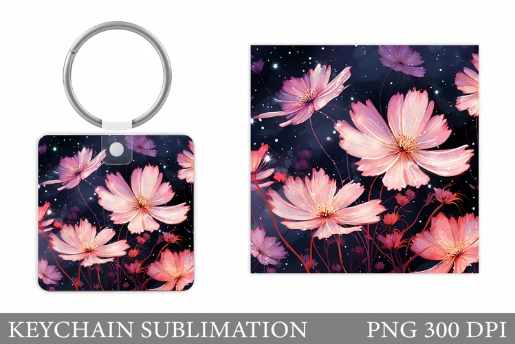 Flowers Keychain Sublimation. Floral Keychain Design