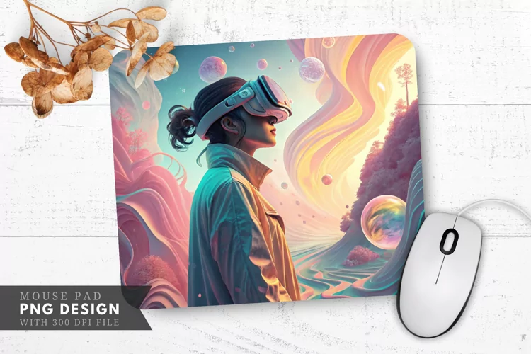 Futuristic VR Experience with Holograms Mouse Pad PNG Design