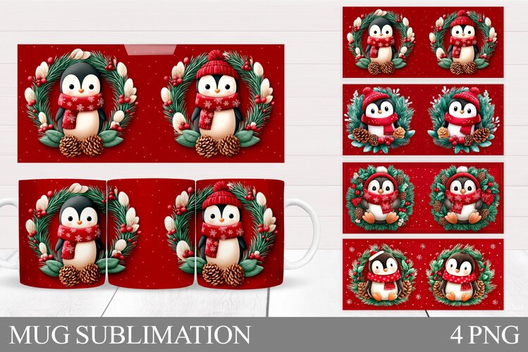 Christmas Penguin Mug Sublimation. Christmas Mug Design example image 1